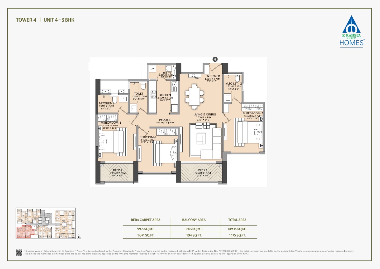 Tower 4 Astra 3 Bed floor plan